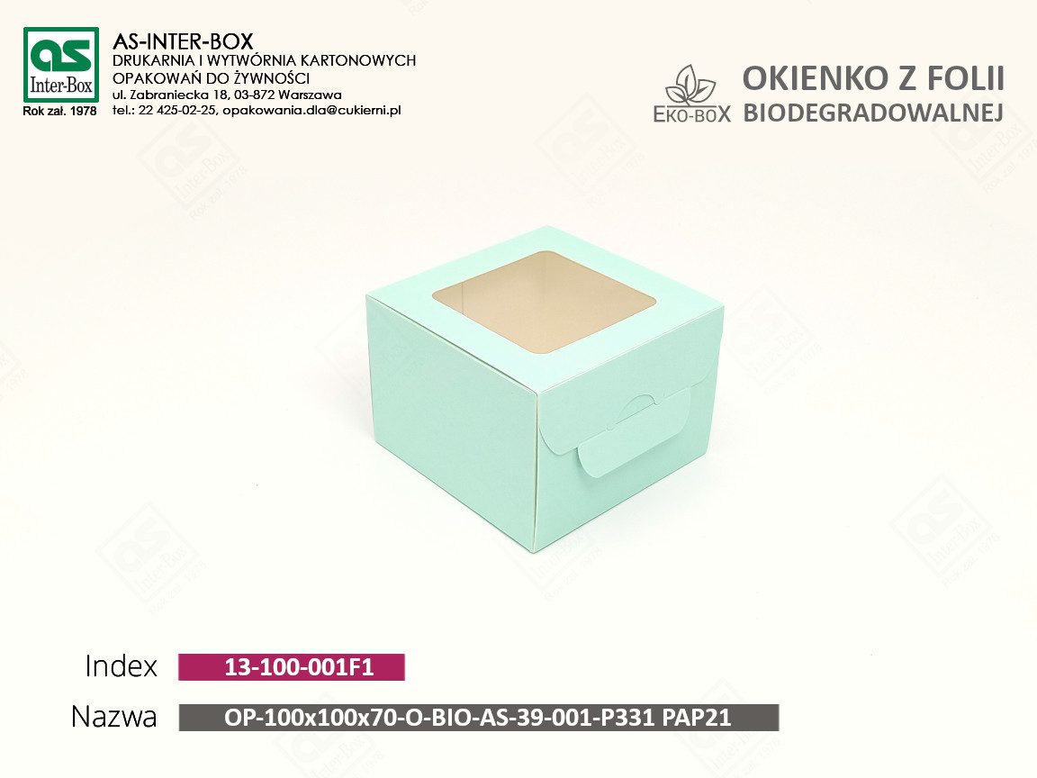 Opakowanie — 13-100-001F1 — OP-100x100x70-O-BIO-AS-39-001-P331 PAP21 — 100x100x70 mm