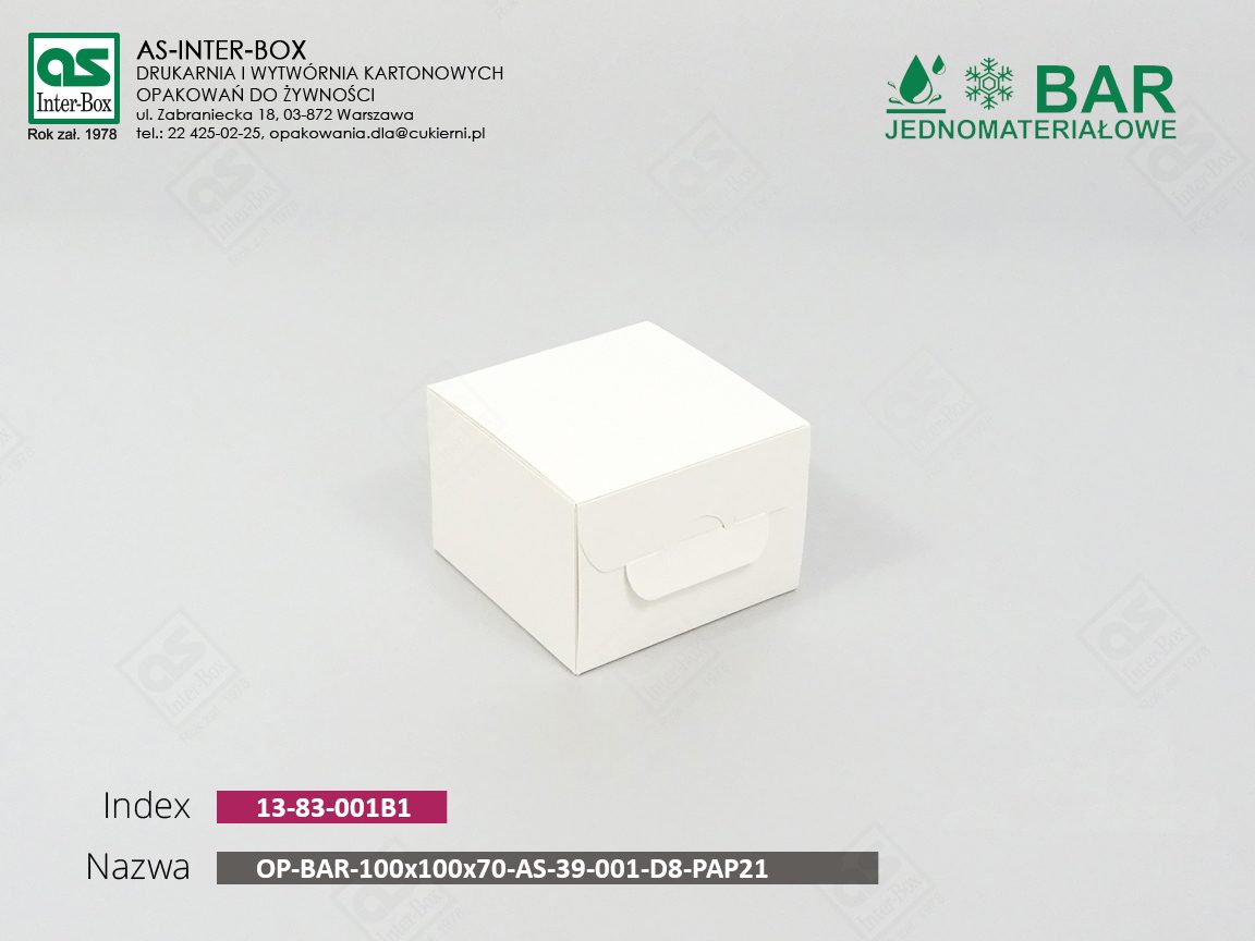 Opakowanie — 13-83-001B1 — OP-BAR-100/100/70-AS-39-001-D8 PAP21 — 100x100x70 mm