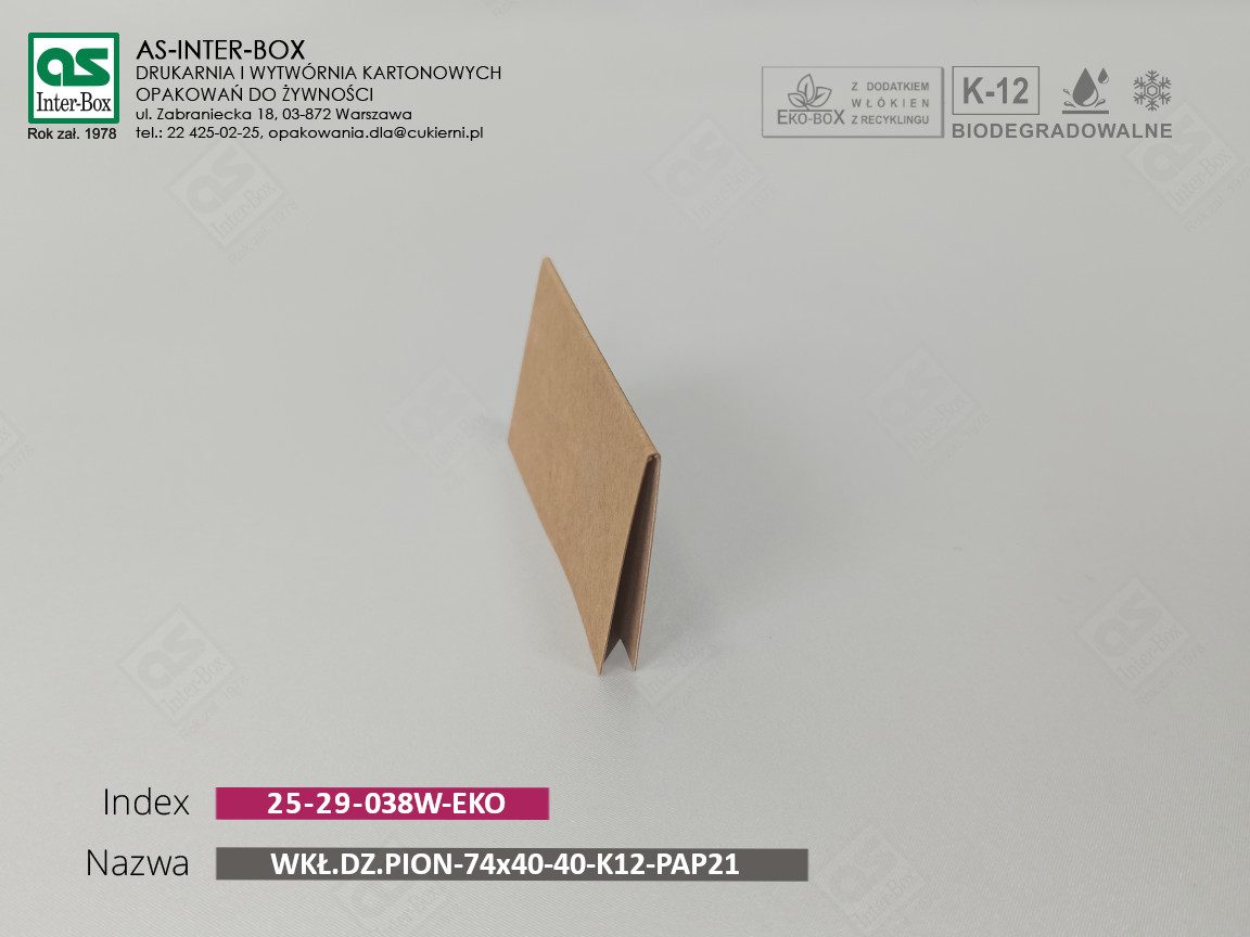 Упаковка — 25-29-038W-EKO — WKŁ.DZ.PION-74x40-40-K12-PAP21 — 74x40 mm