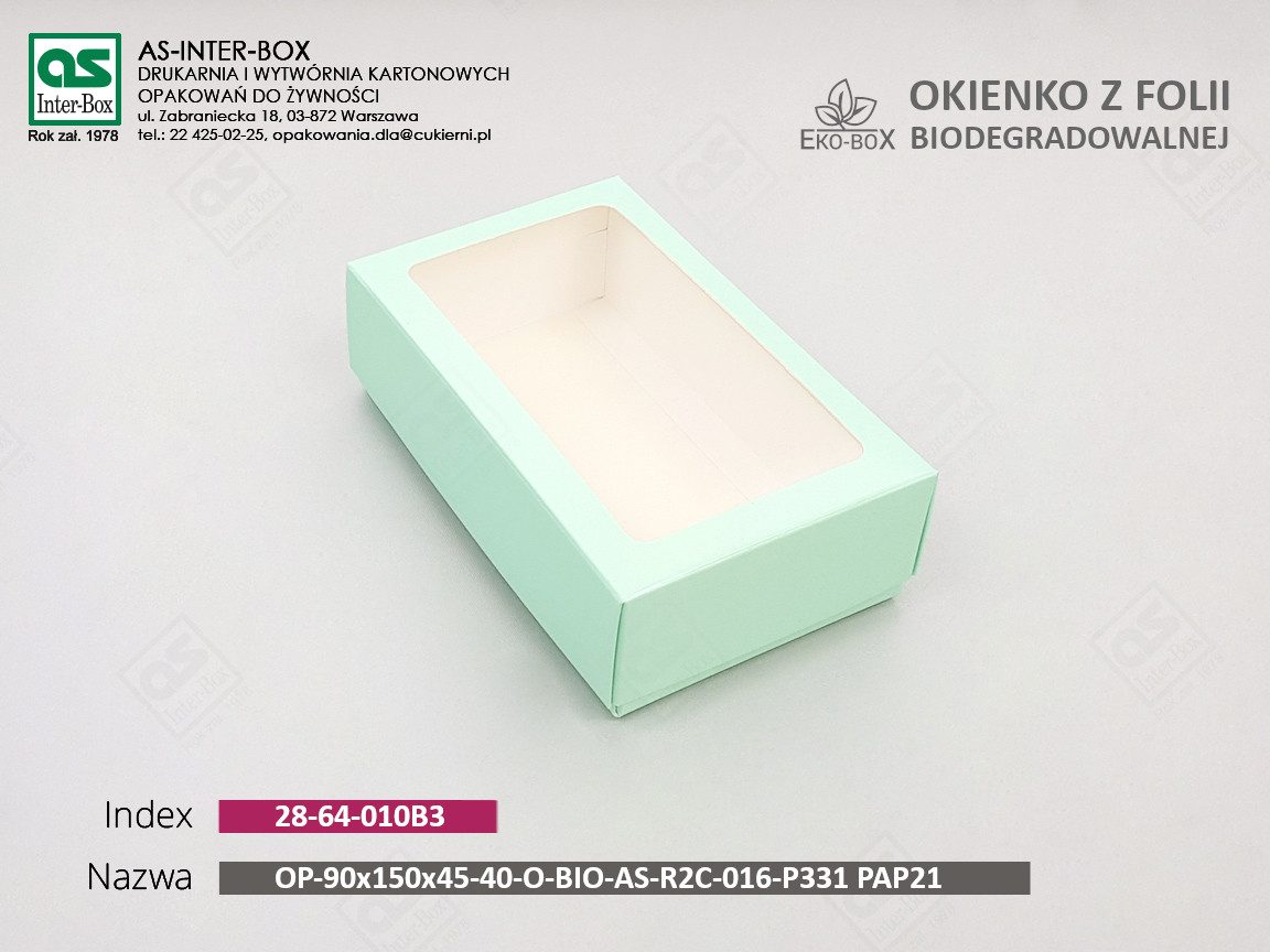 Упаковка — 28-64-010B3 — OP-90x150x45-40-O-BIO-AS-R2C-016-P331-PAP21 — 90x150x45 mm