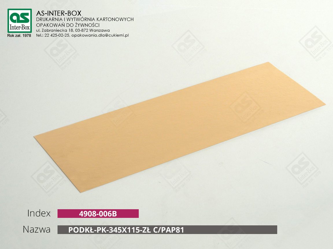 Opakowanie — 49-08-006B — PODKŁ-PK-345X115-ZŁ C/PAP81 — 345x115 mm