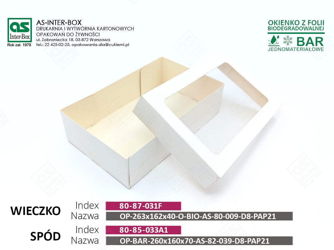Opakowanie — 80-87-031F — WIECZKO: OP-263x162x40-O-BIO-AS-80-009-D8 PAP21 — 260x160x70 mm