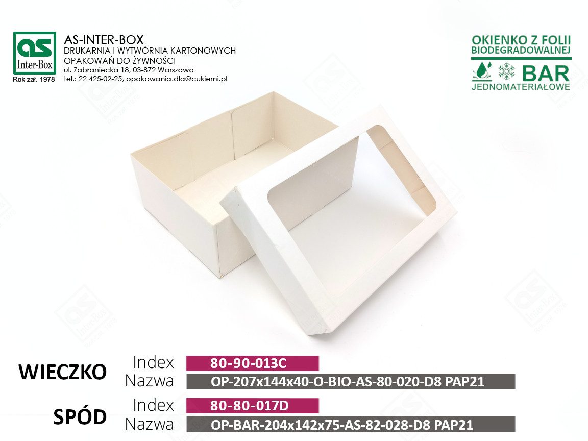 Opakowanie — 80-90-013C — WIECZKO: OP-207x140x40-O-BIO-AS-80-020-D8 PAP21 — 204x142x75 mm