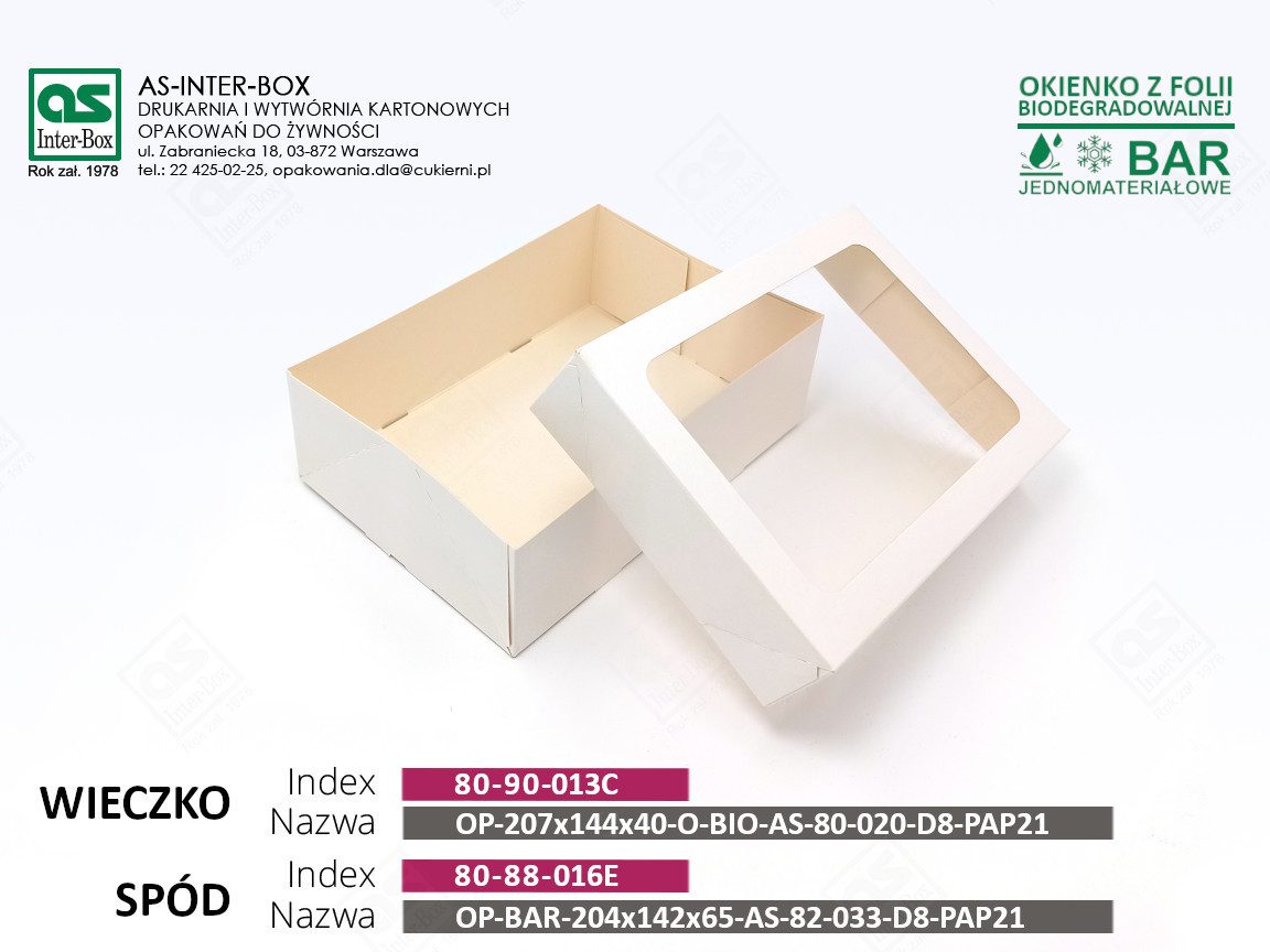 Opakowanie — 80-90-013C — WIECZKO: OP-207x140x40-O-BIO-AS-80-020-D8 PAP21 — 204x142x65 mm