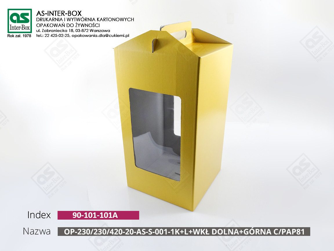 Opakowanie — 90-101-101A — OP-AS-S-001-230x230x420-2OK-C/PAP81 + WKŁ-G-226x226x40-PAP20 + WKŁ-D-2CZ-ZŁ-C/PAP81 — 230x230x420 mm