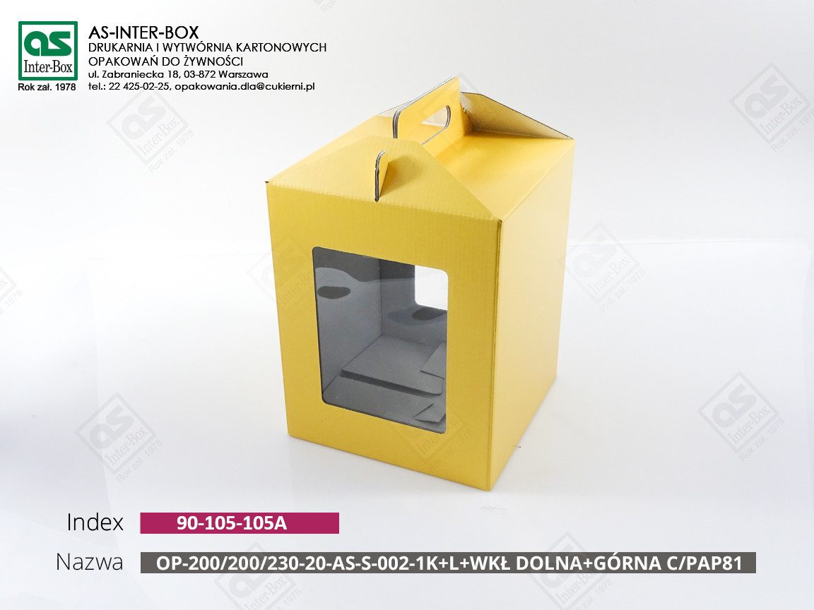 Opakowanie — 90-105-105A — OP-AS-S-002-200x200x250-2OK-C/PAP81 + WKŁ-G-195x195x25-PAP20 + WKŁ-D-K-190-C/PAP81 — 200x200x230 mm