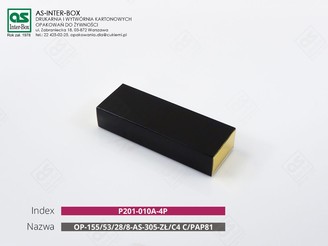 Opakowanie — P2-01-010A-4P — OP-155/53/28/8-AS-305-ZŁ/C4 C/PAP81-PAP22 — 155x53x28 mm