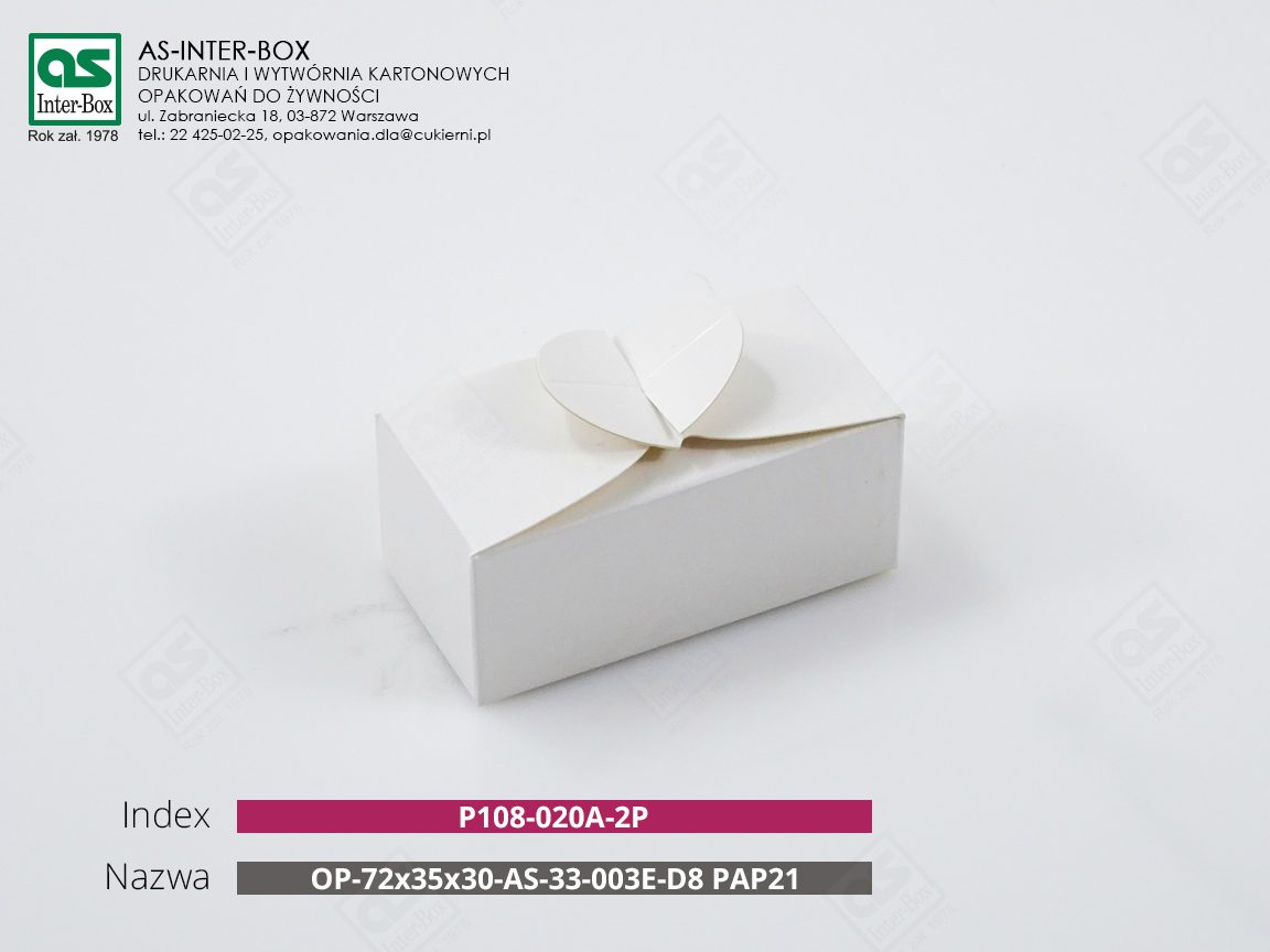 Opakowanie — P1-08-020A-2P — OP-72/35/30-AS-33-003E-D8-PAP21 — 72x35x30 mm