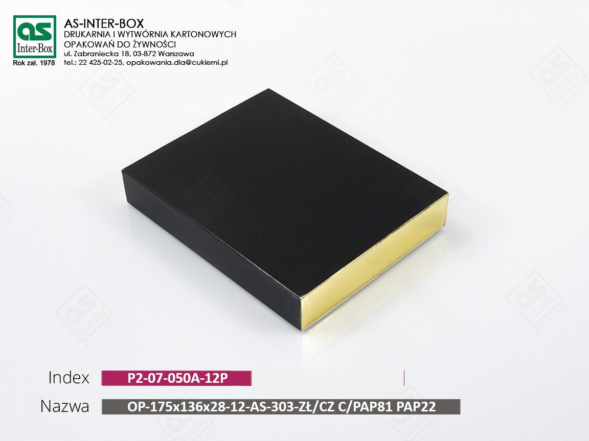 Opakowanie — P2-07-050A-12P — OP-175x136x28-12-AS-303-ZŁ/CZ C/PAP81-PAP22 — 175x136x28 mm