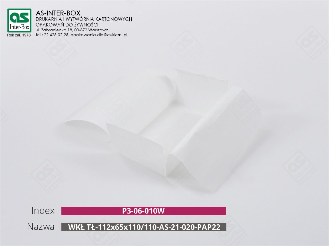 Opakowanie — P3-06-010W — WKŁ TŁ-112x65x110/110-AS-21-020-PAP22 — 112x65x110/110 mm