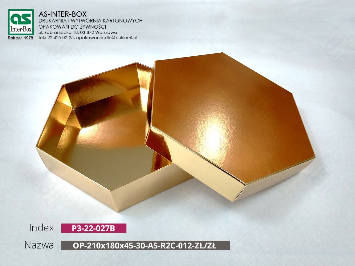 Opakowanie — P3-22-027B — OP-R2C-012-210x180x45-30-ZŁ/ZŁ-SP+W C/PAP81 — 210x180x45-30 mm