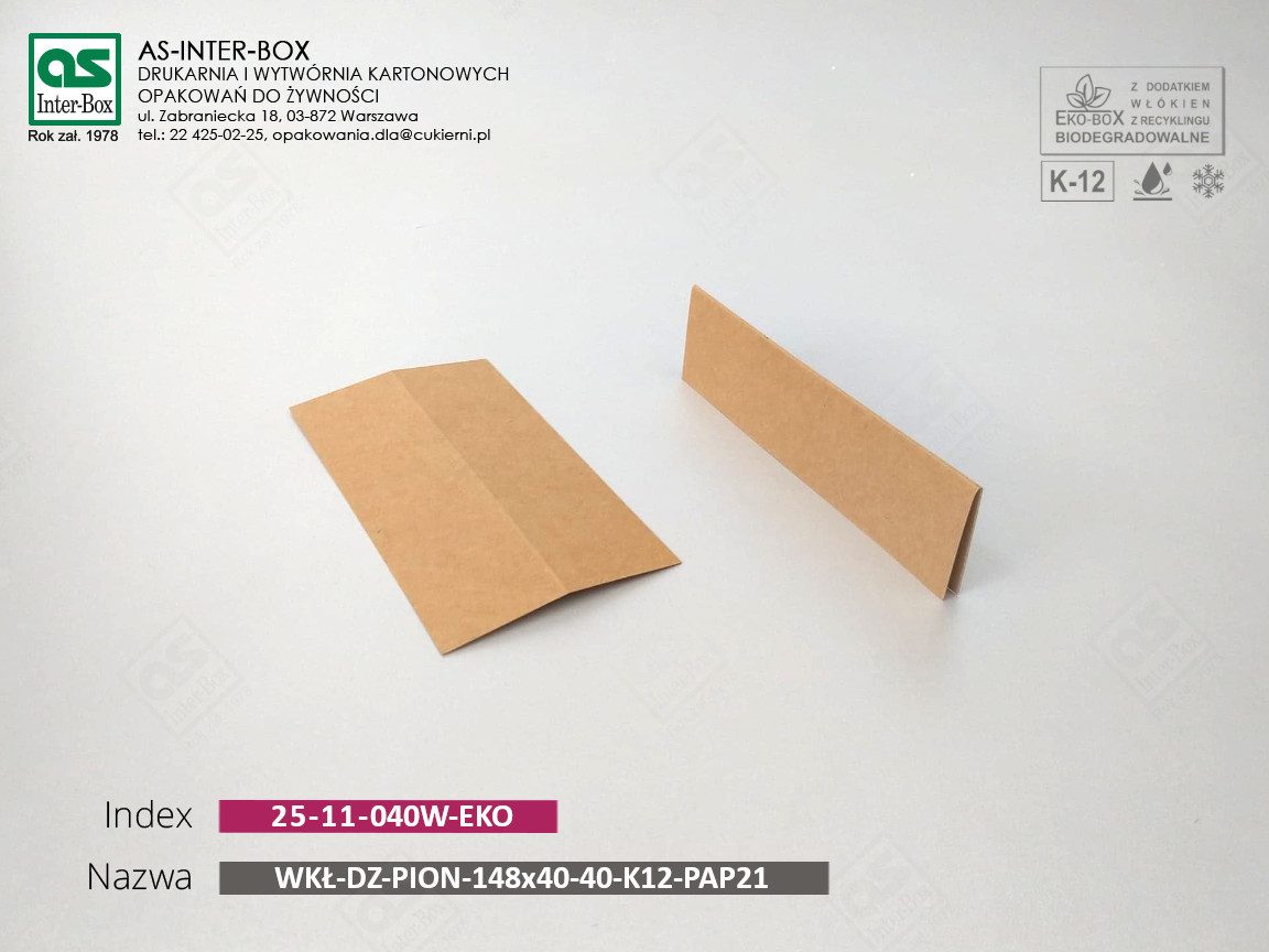 Упаковка — 25-11-040W-EKO — WKŁ.DZ.PION-148x40-40-K12-PAP21 — 148x40 mm