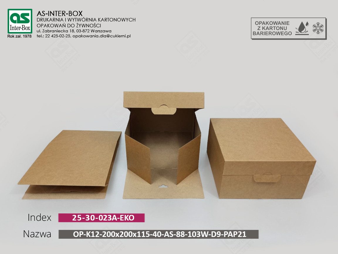 Упаковка — 25-30-023A-EKO — OP-K12-200x200x115-40-AS-88-103W-D9-PAP21 — 200x200x115 mm